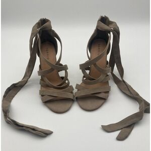 Torrid Taupe Faux Suede Strappy Lace-Up Block Heels